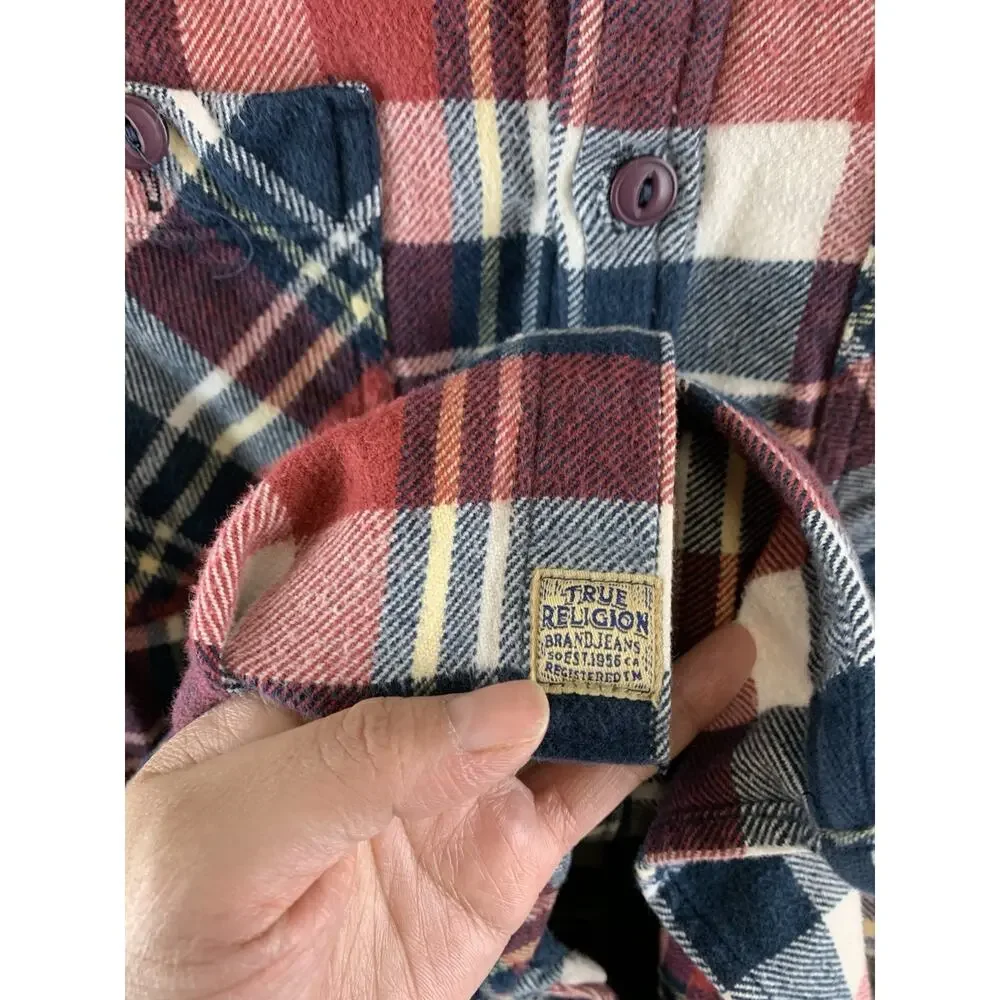 True Religion Men’s Shirt Button Front Flannel Multicolored Plaid Size XS